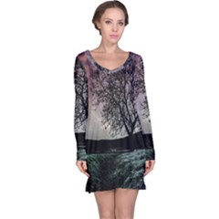 Sky Landscape Nature Clouds Long Sleeve Nightdress by Simbadda