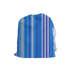 Color Stripes Blue White Pattern Drawstring Pouches (large)  by Simbadda