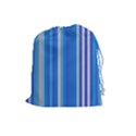 Color Stripes Blue White Pattern Drawstring Pouches (Large)  View1