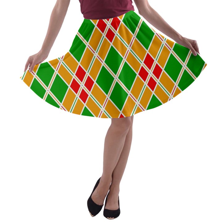 Colorful Color Pattern Diamonds A-line Skater Skirt