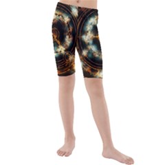 Science Fiction Energy Background Kids  Mid Length Swim Shorts by Simbadda