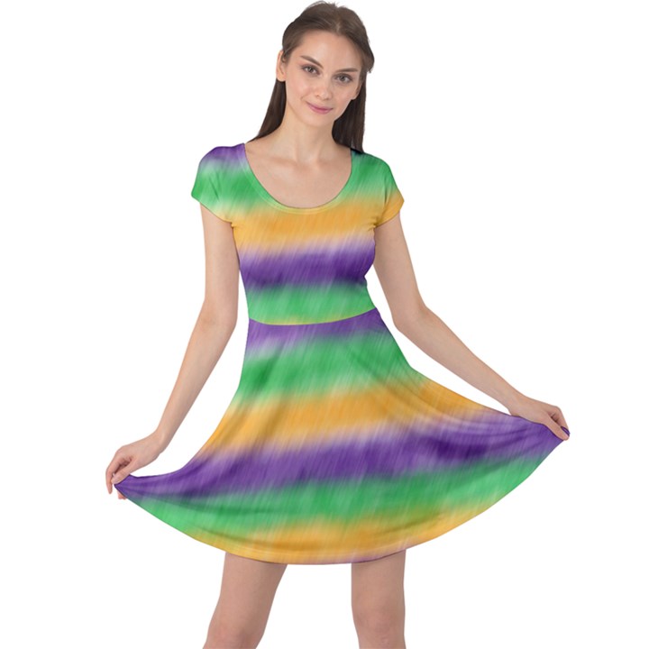 Mardi Gras Strip Tie Die Cap Sleeve Dresses