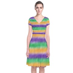 Mardi Gras Strip Tie Die Short Sleeve Front Wrap Dress by PhotoNOLA