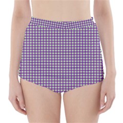 Mardi Gras Purple Plaid High-waisted Bikini Bottoms by PhotoNOLA