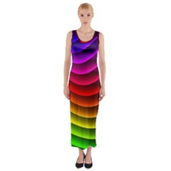 Spectrum Rainbow Background Surface Stripes Texture Waves Fitted Maxi Dress by Simbadda