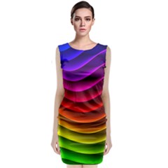 Spectrum Rainbow Background Surface Stripes Texture Waves Classic Sleeveless Midi Dress by Simbadda