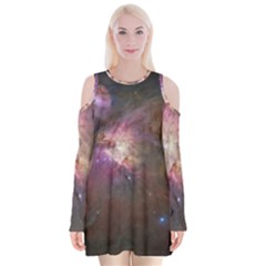 Orion Nebula Velvet Long Sleeve Shoulder Cutout Dress by SpaceShop