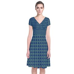 Clovers On Dark Blue Short Sleeve Front Wrap Dress by PhotoNOLA