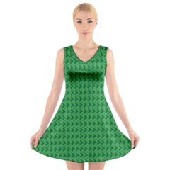 Clovers On Dark Green V-neck Sleeveless Skater Dress by PhotoNOLA