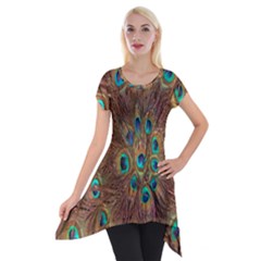 Peacock Pattern Background Short Sleeve Side Drop Tunic by Simbadda