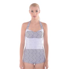 Lines And Stripes Patterns Boyleg Halter Swimsuit  by TastefulDesigns