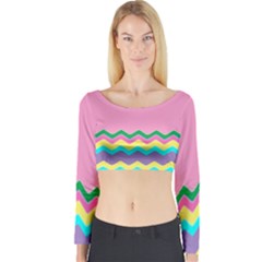 Easter Chevron Pattern Stripes Long Sleeve Crop Top by Amaryn4rt