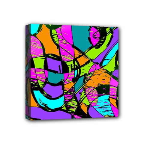 Abstract Art Squiggly Loops Multicolored Mini Canvas 4  X 4  by EDDArt