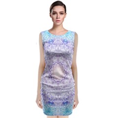 India Mehndi Style Mandala   Cyan Lilac Sleeveless Velvet Midi Dress by EDDArt