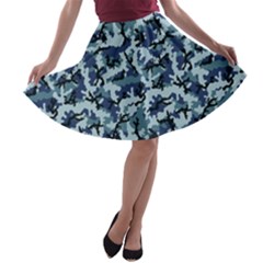 Navy Camouflage A-line Skater Skirt by sifis