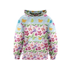 Watercolor Flowers And Butterflies Pattern Kids  Pullover Hoodie by TastefulDesigns