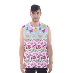 Watercolor Flowers And Butterflies Pattern Men s Basketball Tank Top by TastefulDesigns