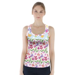 Watercolor Flowers And Butterflies Pattern Racer Back Sports Top by TastefulDesigns