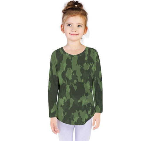 Camouflage Green Army Texture Kids  Long Sleeve Tee by Simbadda