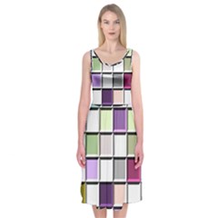 Color Tiles Abstract Mosaic Background Midi Sleeveless Dress by Simbadda