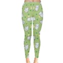 Green Happy Hippo with Friendly Bird Pattern Women s Leggings View1