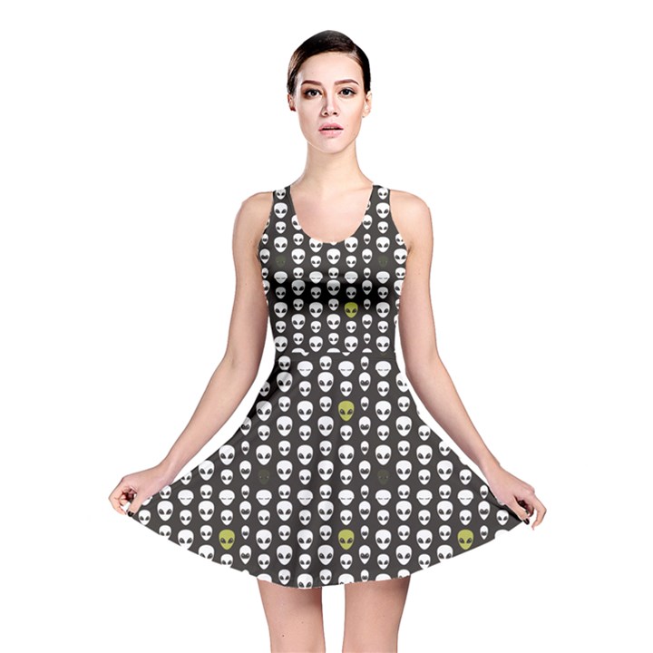 Black Alien Head Reversible Skater Dress