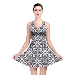 Black Oriental Fine Pattern With Damask Arabesque And Floral Reversible Skater Dress by CoolDesigns