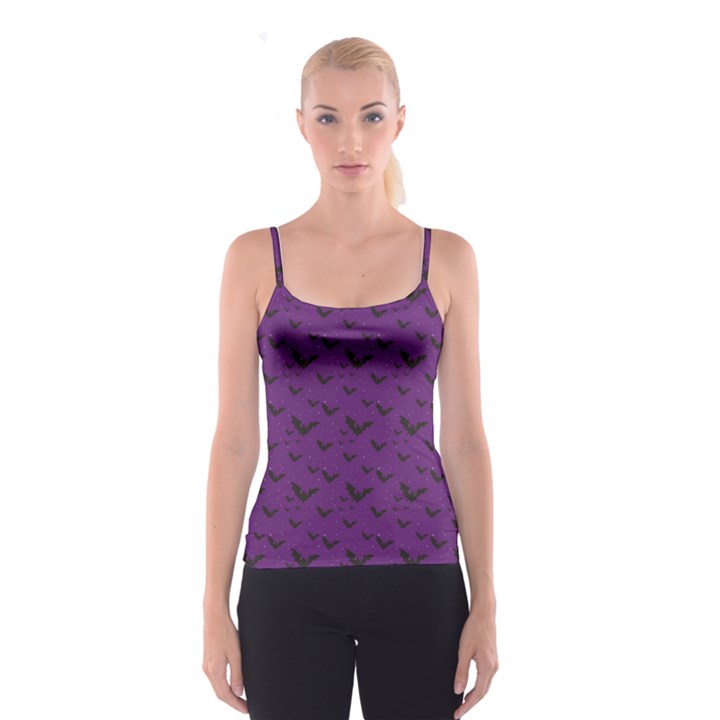 Purple With Halloween Bats And Stars Spathetti Strap Top