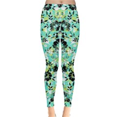 Light Green Floral Leggings  by CoolDesigns