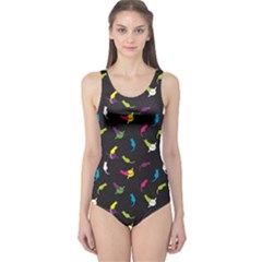 Colorful Space With Cats Saturn And Stars Women s One Piece Swimsuit by CoolDesigns