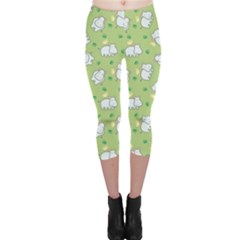 Green Happy Hippo With Friendly Bird Pattern Capri Leggings by CoolDesigns