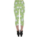 Green Happy Hippo with Friendly Bird Pattern Capri Leggings View2