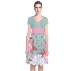 Light Green Blossom Japanese Style Cherry Blossom Short Sleeve Front Wrap Dress by CoolDesigns