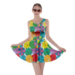 Green Top Of Colorful Umbrellas Pattern Skater Dress by CoolDesigns