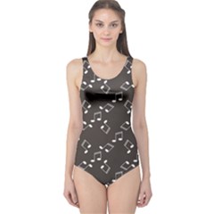 Black Music Elements Notes Web Flat Design Gray Pattern Women s One Piece Swimsuit by CoolDesigns