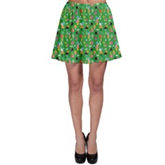 Green Snails Mushrooms Pattern Skater Skirt by CoolDesigns