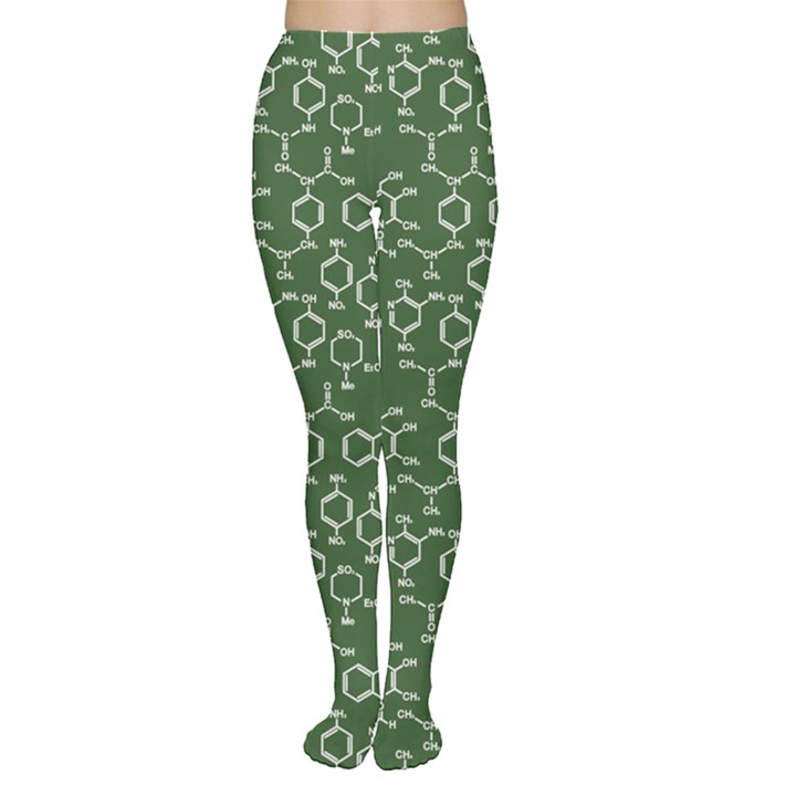 Green Organic Chemistry Pattern with Formulas Women s Tights