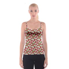 Red Pattern With Strawberries Graphic Stylized Drawing Spathetti Strap Top by CoolDesigns