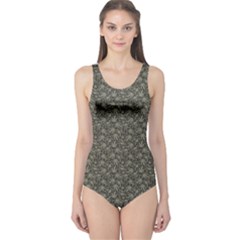 Dark Cannabis Leafs With Skulls Pattern Women s One Piece Swimsuit by CoolDesigns