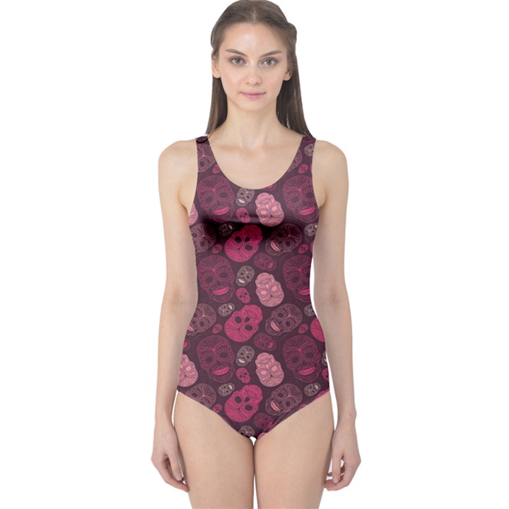 Red Pink And Purple With Skulls Women s One Piece Swimsuit