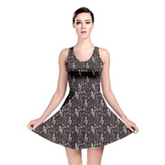 Black Pattern With Music Notes Treble Clef Reversible Skater Dress by CoolDesigns