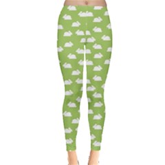 Green Pattern With White Bunnies Women s Leggings by CoolDesigns