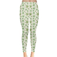 Green Green Cannabis Leaves Pattern Leggings by CoolDesigns