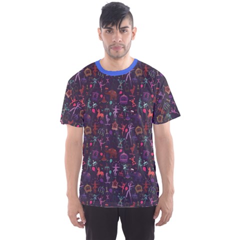 Blue Pattern Colorful Circus Magician Elephant Dancer Men s Sport Mesh Tee by CoolDesigns