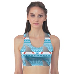 Blue Shark Fin Life Buoy Easy To Edit Women s Sport Bra by CoolDesigns