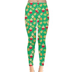 Green Easter Pattern Eggs And Chickens Leggings by CoolDesigns