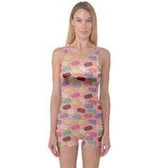 Pink Cute Retro Colored Macarons Pattern Boyleg One Piece Swimsuit by CoolDesigns