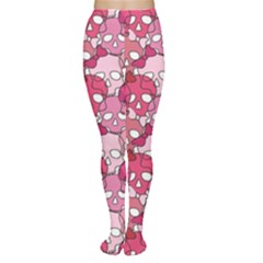 Pink Pattern Of Pink Girl Skulls With Bow On A White Women s Tights by CoolDesigns