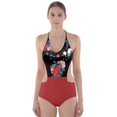 Red Floral Athletic Cut-out One Piece Swimsuit by CoolDesigns