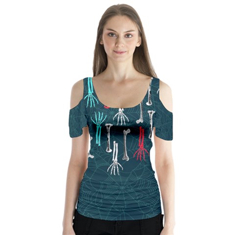 Bones Dark Mint Halloween V2 Butterfly Sleeve Cutout Tee by CoolDesigns